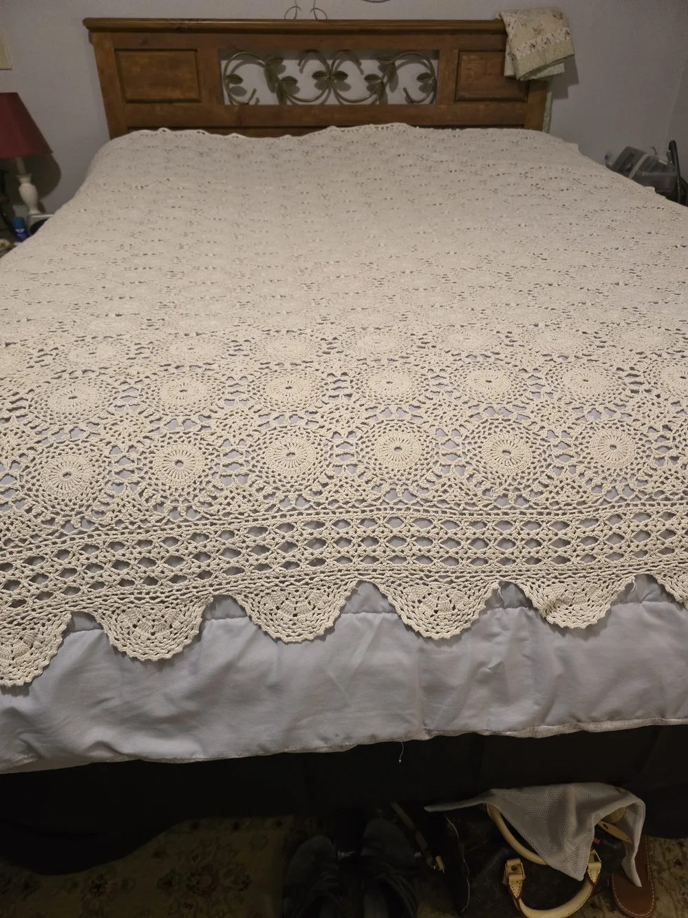 Handmade Crochet Bedspread - Antique White